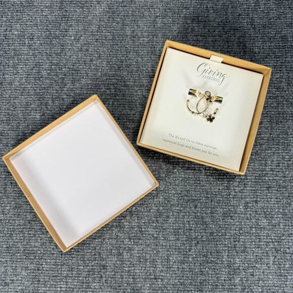 Demdaco Hoop Giving Earrings Gold Silver X's O's Hammered Metal New In Box - Picture 1 of 4